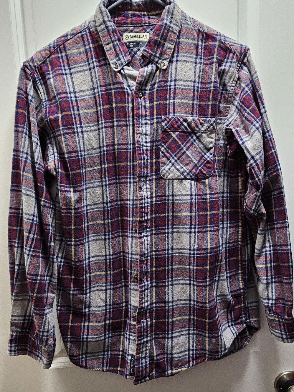 Magellan Outdoors Men's Plaid Button-Down Shirt in Red, White, Blue